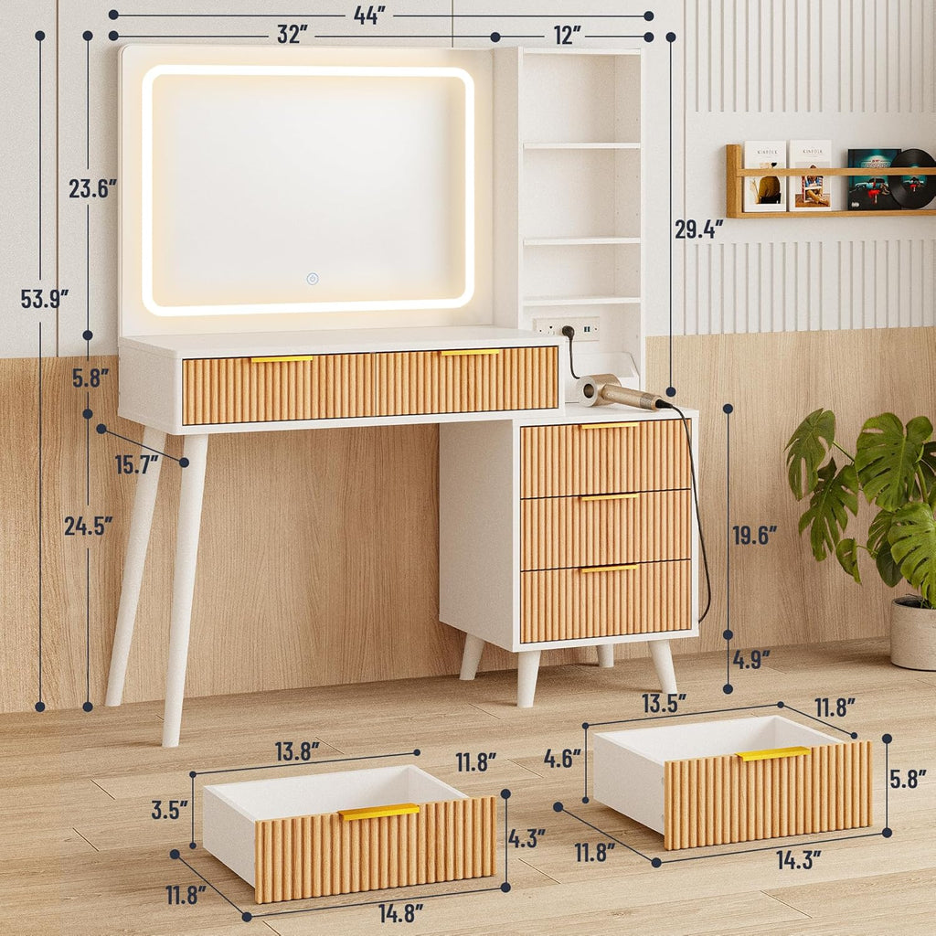 44" Vanity Desk with Mirror and Lights