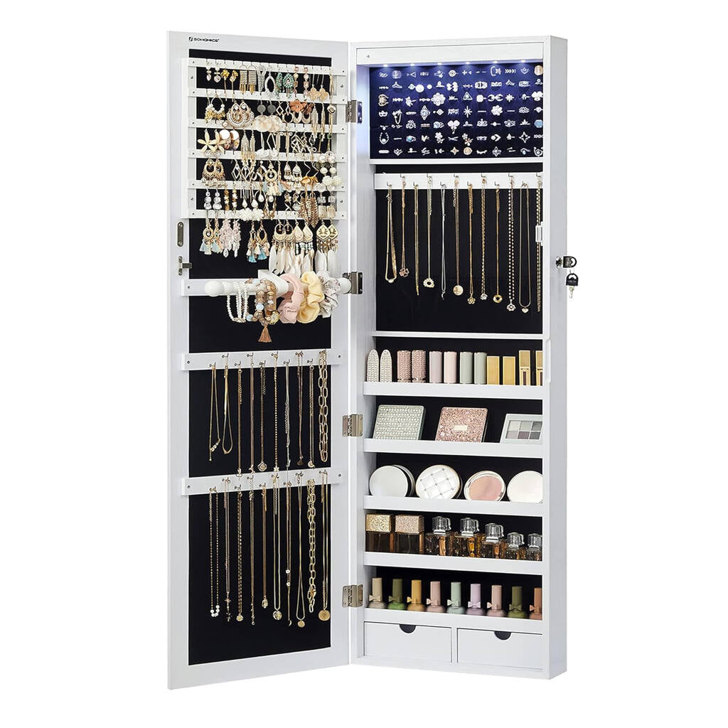 Large Wall Hanging Jewelry Cabinet with Mirror