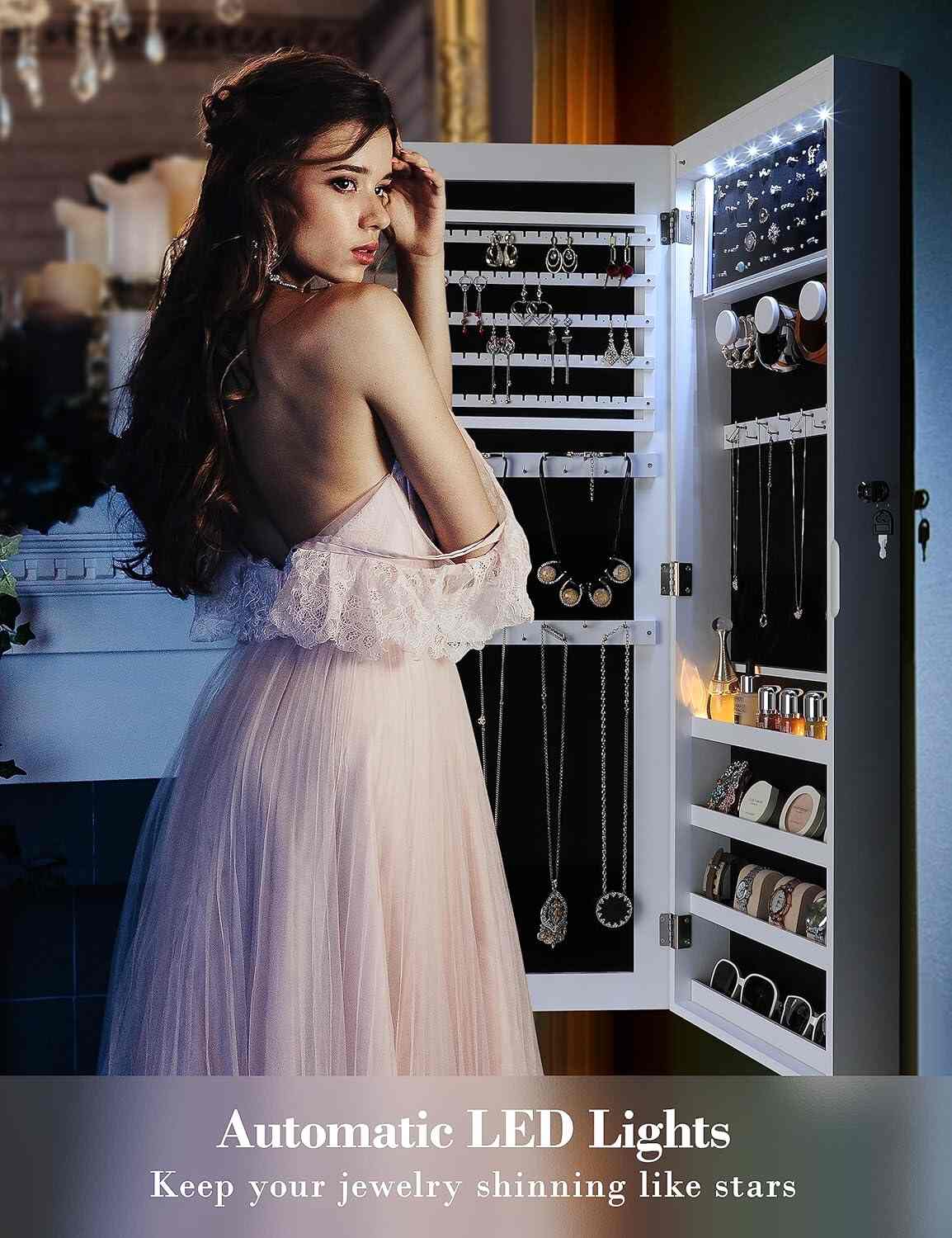 Large Capacity Lockable Jewelry Wall Cabinet with Lock