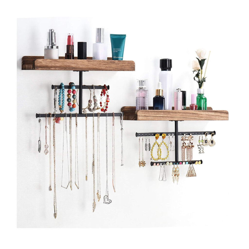 Set of 2 Wall Jewelry Organizer with Rustic Wood