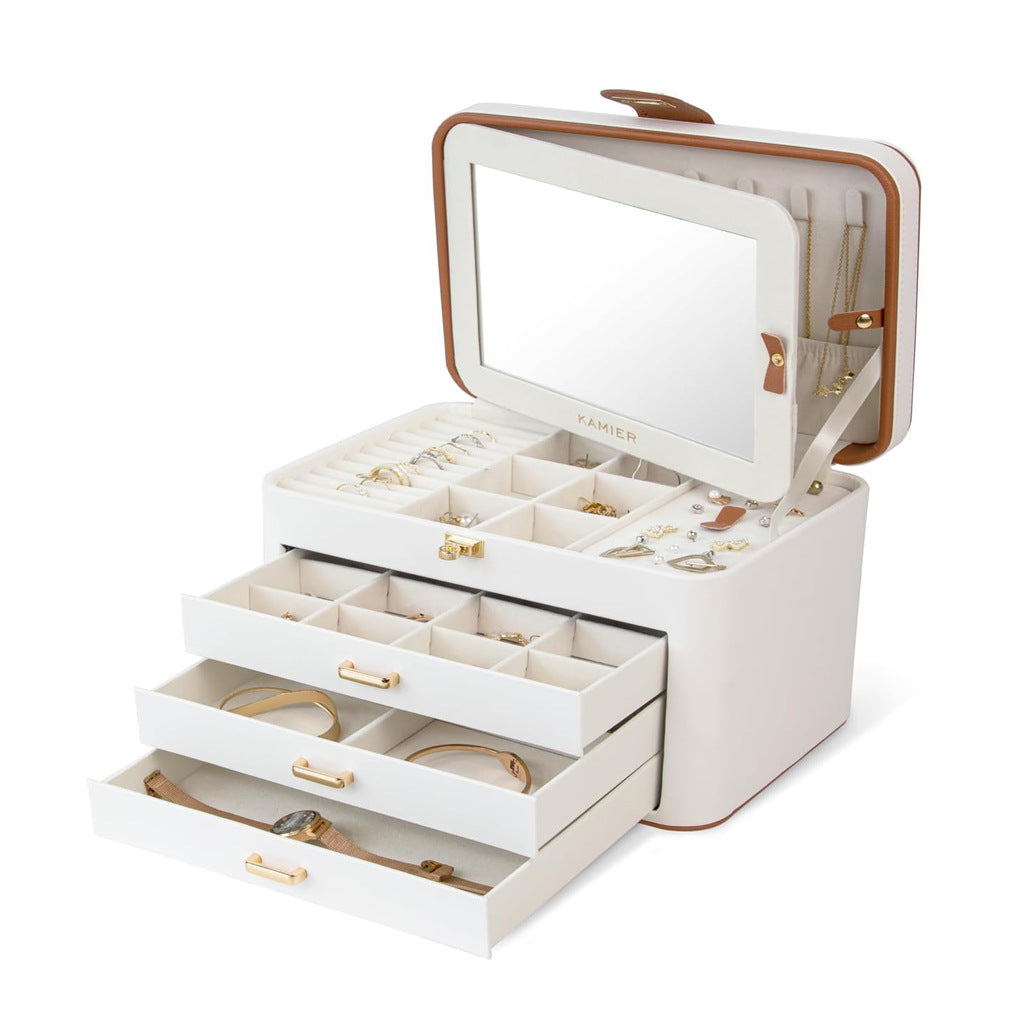 4 Layer Jewelry Organizer with Mirror 3 Drawers